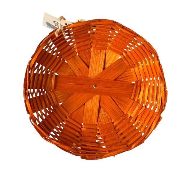 NOS Wicker Halloween Thanksgiving Orange Mini Pumpkin Woven Basket & Lid 3.5” - Picture 6 of 9